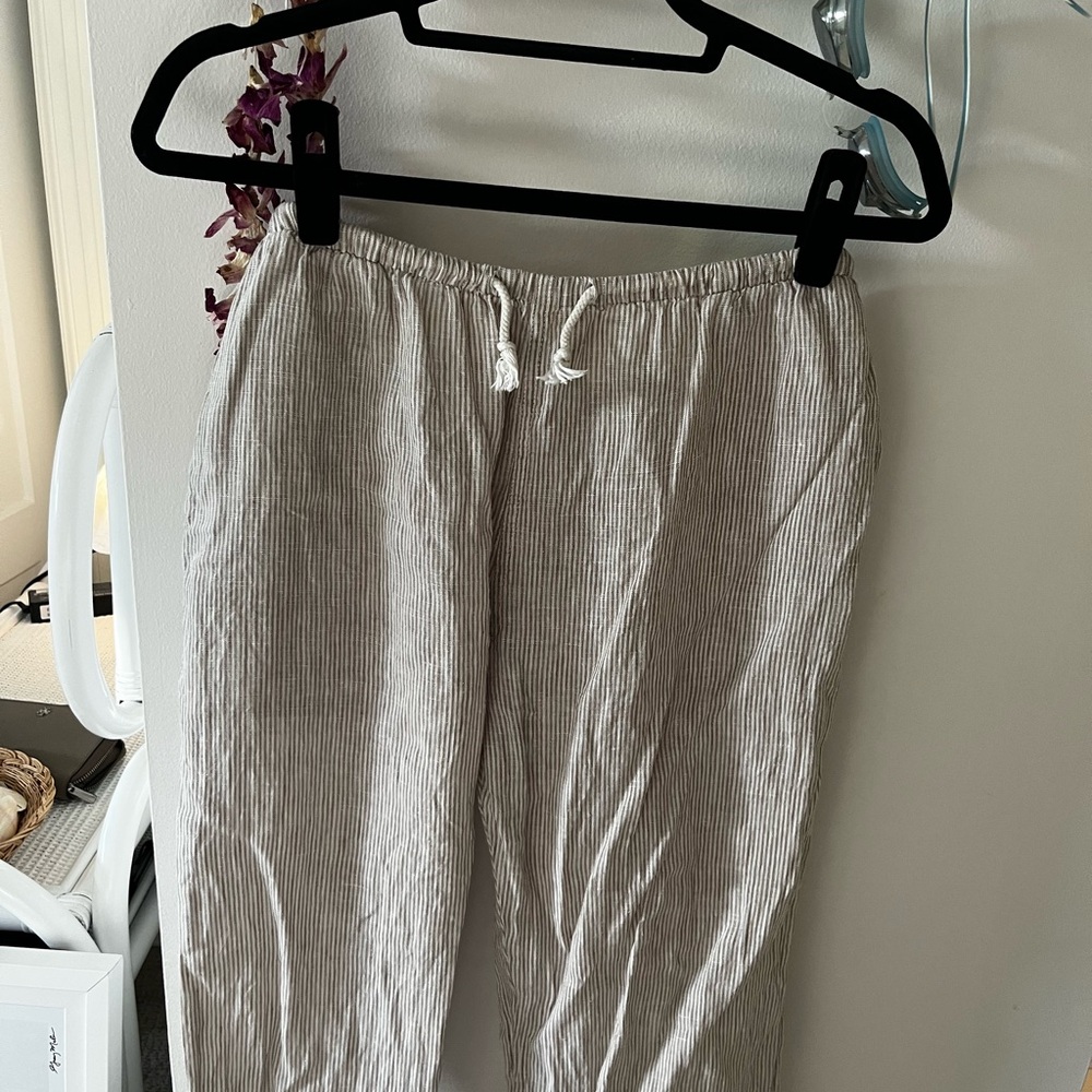 Brandy Melville Beige Striped Beach Pants Relaxed Fit